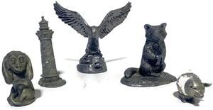 Pewter Figurines Set of Five American Eagle Raccoon Lighthouse Monkey Pig